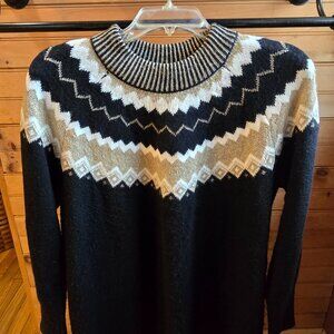 Ann Taylor Fair Isle Mock Neck Sweater Dress Black Size M. VGUC